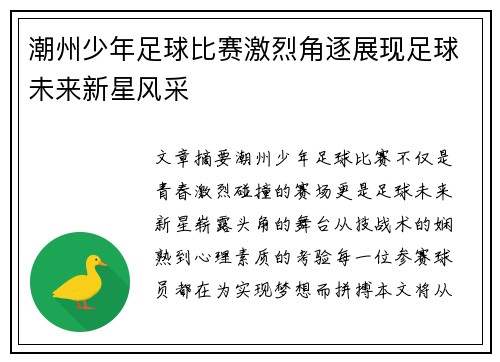 潮州少年足球比赛激烈角逐展现足球未来新星风采