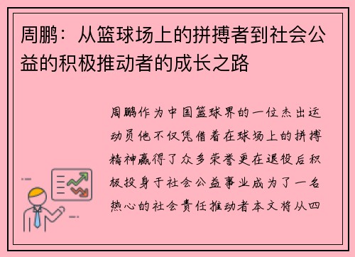 周鹏：从篮球场上的拼搏者到社会公益的积极推动者的成长之路