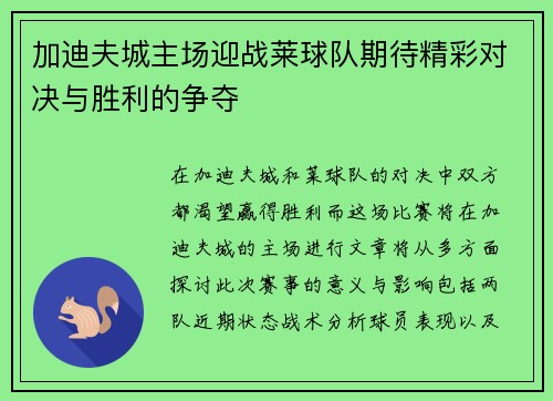 加迪夫城主场迎战莱球队期待精彩对决与胜利的争夺