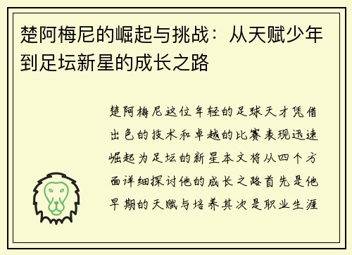 楚阿梅尼的崛起与挑战：从天赋少年到足坛新星的成长之路