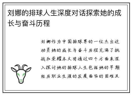 刘娜的排球人生深度对话探索她的成长与奋斗历程